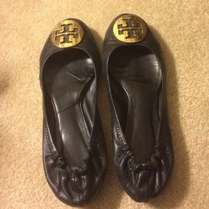 Authentic Tory Burch black and gold flats