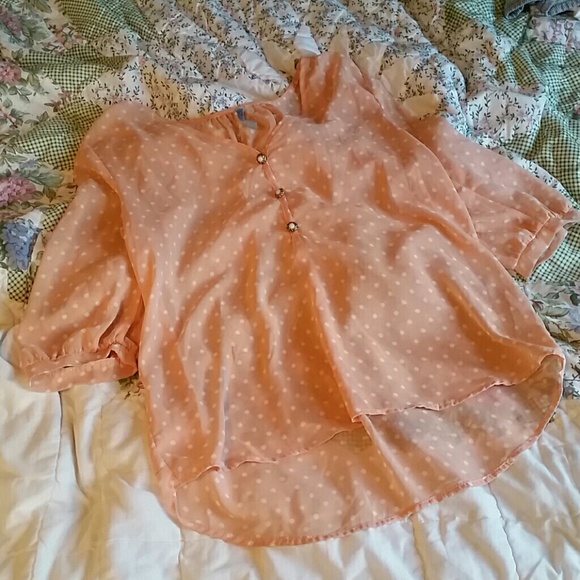 SHEER POLKA DOT BUTTON TOP/BLOUSE