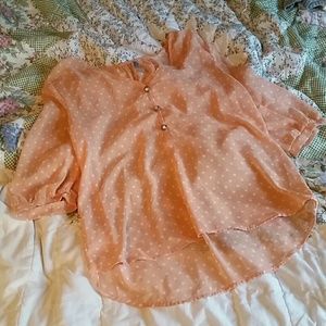 SHEER POLKA DOT BUTTON TOP/BLOUSE