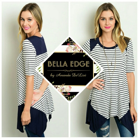 Bella Edge Boutique  Tops - Navy stripes tunic top