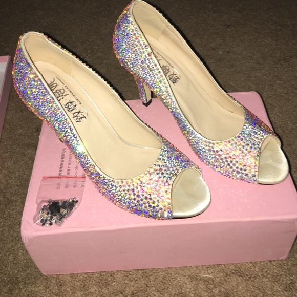 Crystal wedding shoes worn a few hours