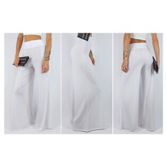 High Waisted White Palazzo Pants
