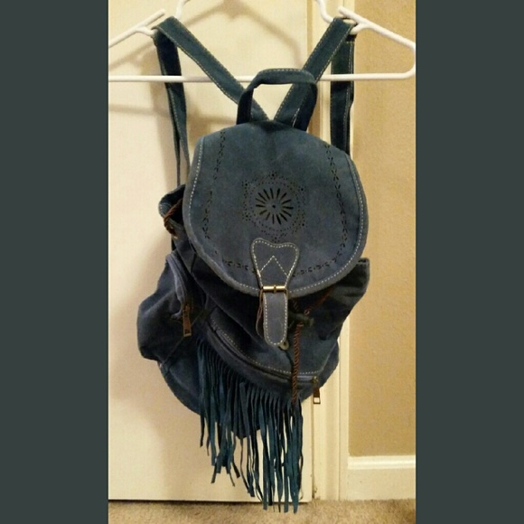Blue suede backpack