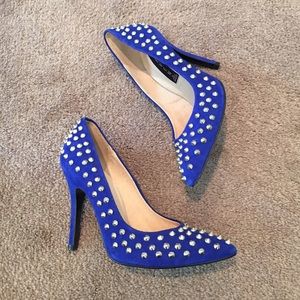 Cobalt Blue Pointy Toe Studded Pumps - Size 6