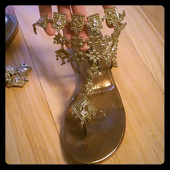 Gold Jeweled flat sandals