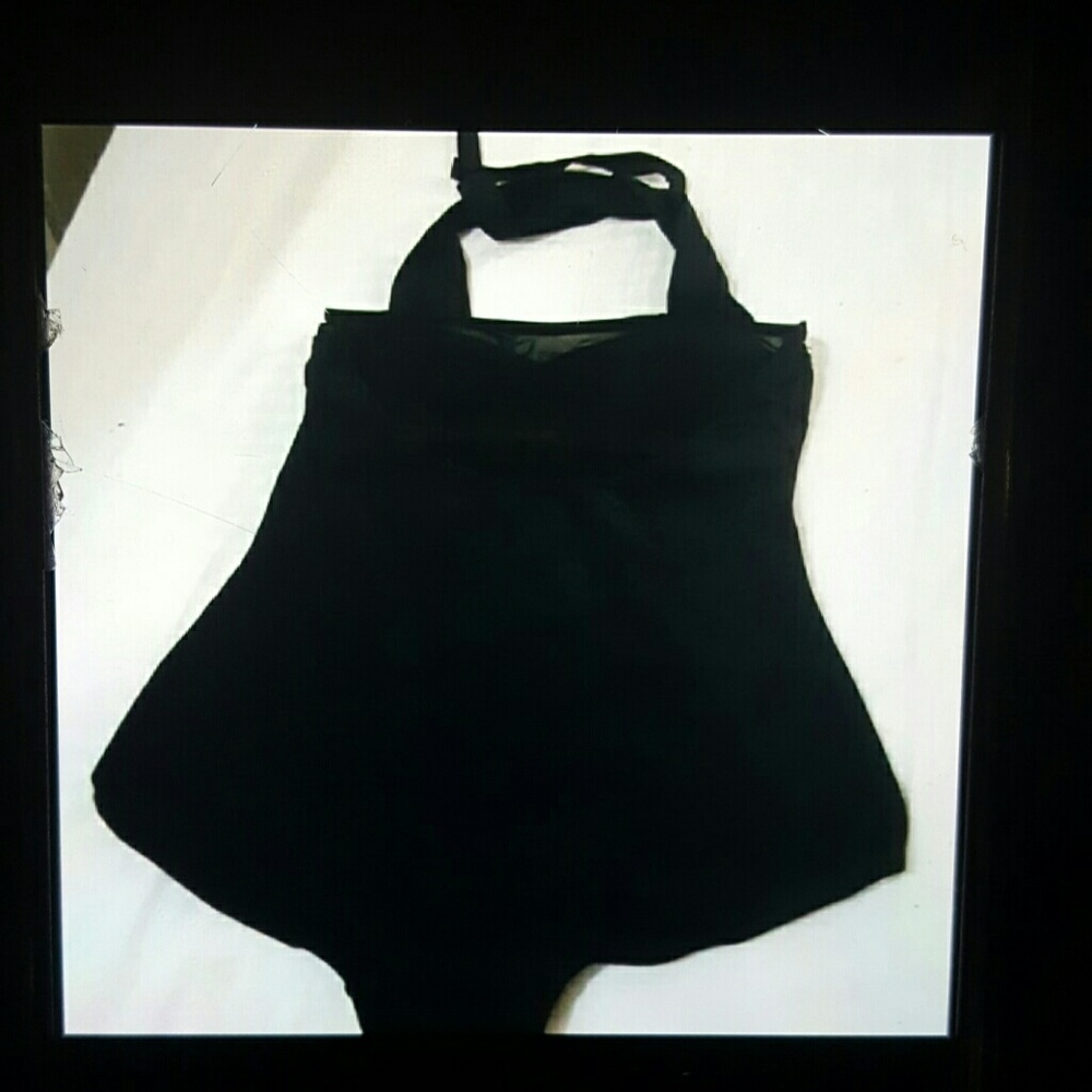 Black Mesh Patchwork Sweetheart Neck One Piece Swi - Picture 3 of 4