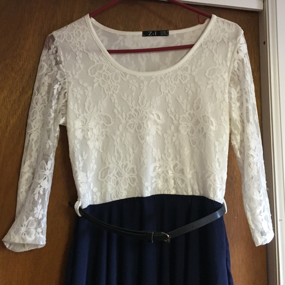 Casual long sleeve lace, blue skirt dress