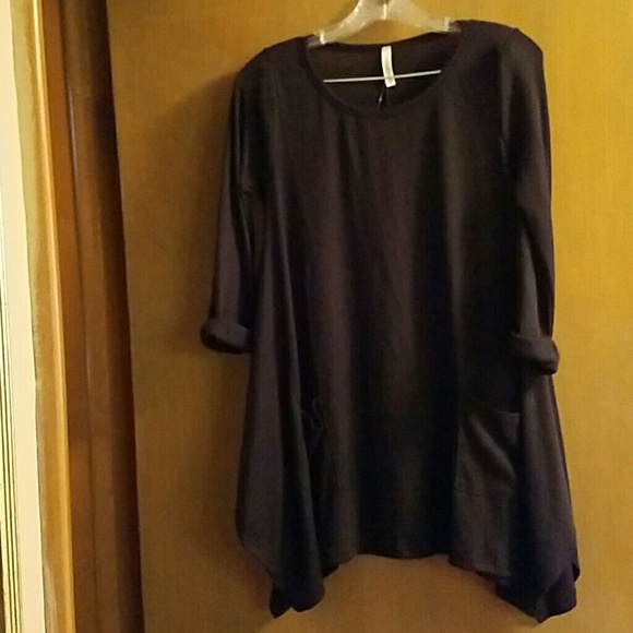 Black ribbed pocket tunic top sz M new
