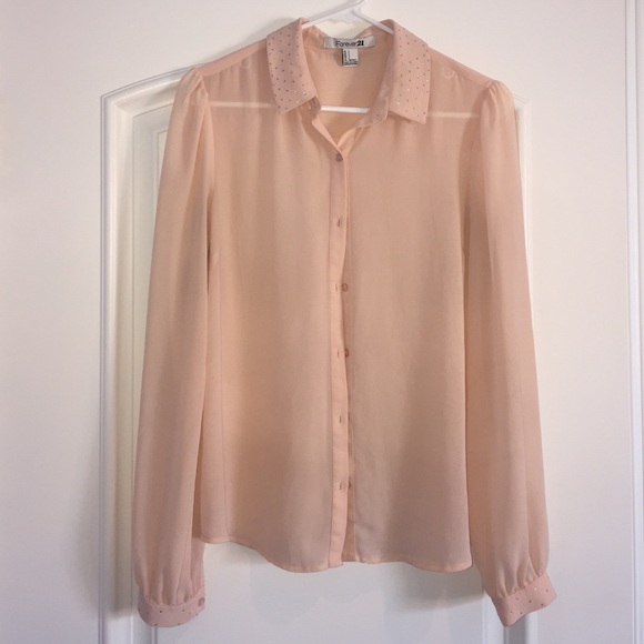 Sheer pastel blouse shirt with rhinestone collar - Picture 1 of 4