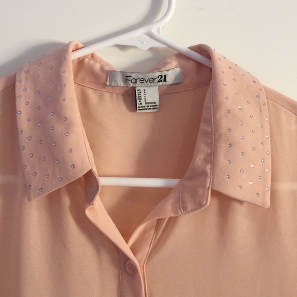 Sheer pastel blouse shirt with rhinestone collar - Picture 2 of 4