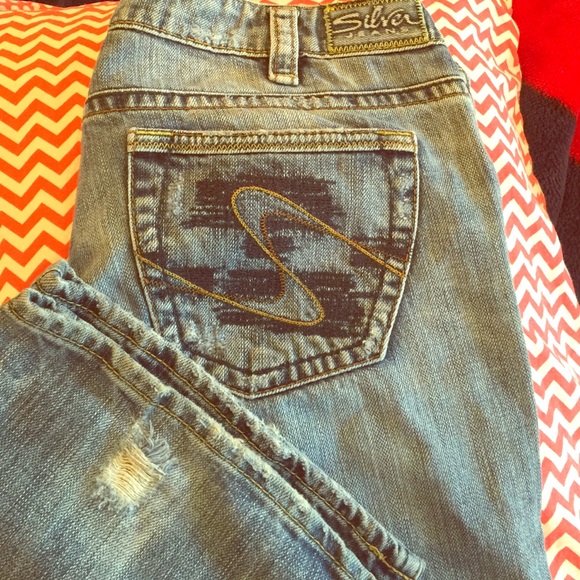 Silver Distressed Bootcut Jeans