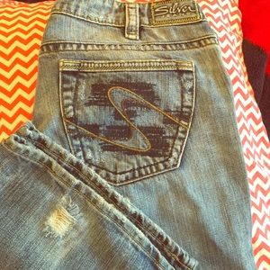 Silver Distressed Bootcut Jeans