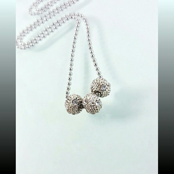 3 Clear Crystal Pave Disco Ball Necklace