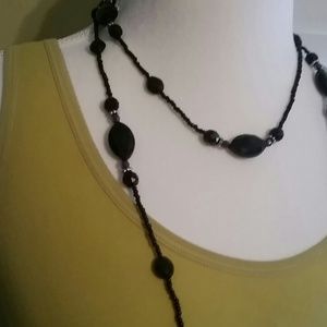 Extra Long Black and Silver Beaded Necklace