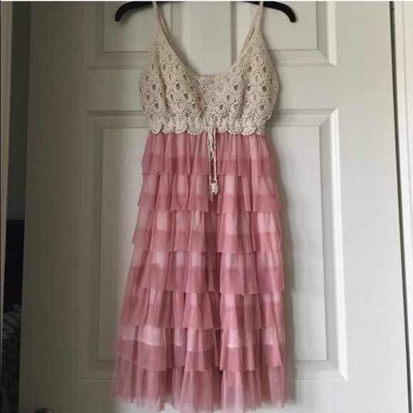 Crochet and twill dress