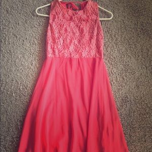 Lacy coral dress. Worn once as a bridesmaid.