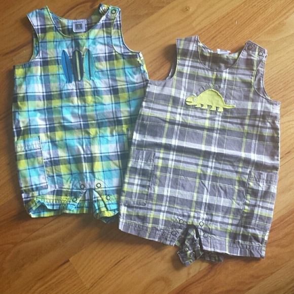 Infant 0 to 3 month plaid sun rompers