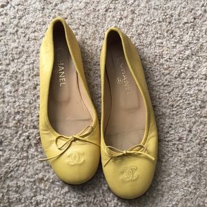 Chanel Yellow Leather Ballet Flats