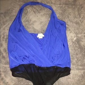 Blue club drape neck bodysuit