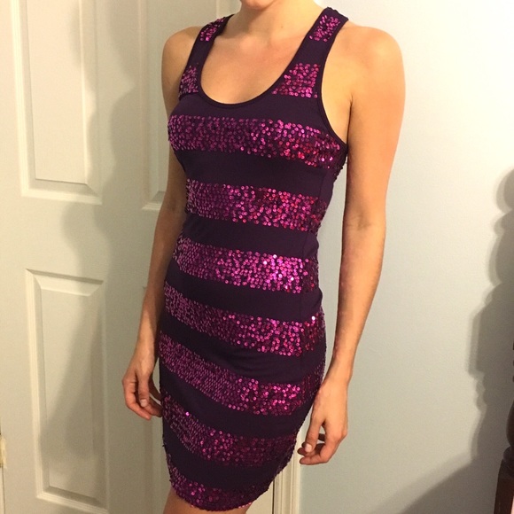 Purple Sequin Striped Racerback Dress