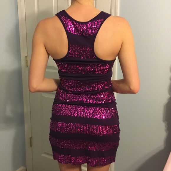 Purple Sequin Striped Racerback Dress - Picture 2 of 4