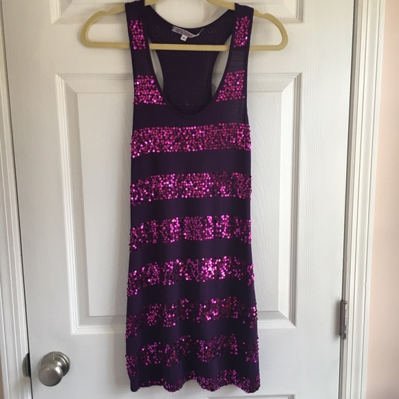 Purple Sequin Striped Racerback Dress - Picture 4 of 4