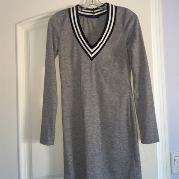 SOLD - NEW Varsity v-neck gray dress - Picture 2 of 2