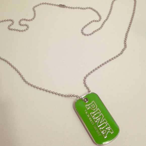 Victoria's Secret pink dog tag necklace green - Picture 1 of 2