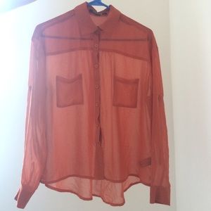 Forever 21 Orange Sheer Shirt