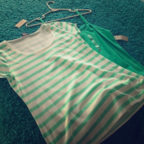 Ann Taylor white/green tee/cami set
