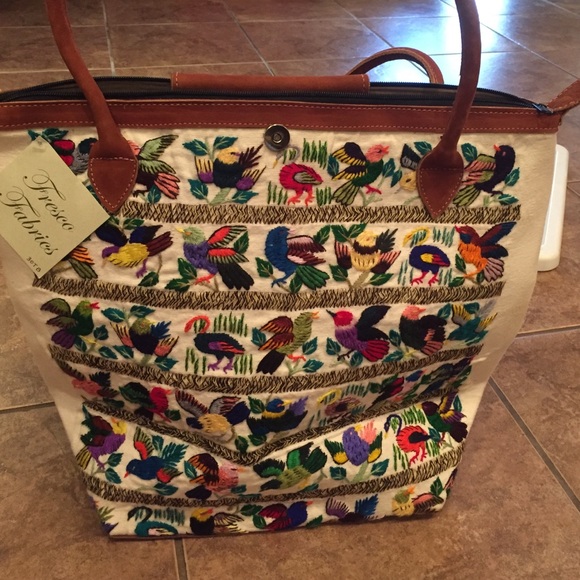 Fresco Fabrics Tote.   Embroidered birds.