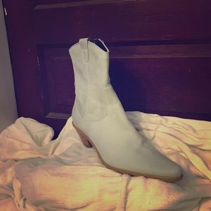 Light blue leather ankle boots