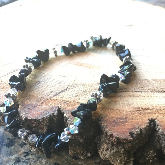 8" stretch onyx chip Swarovski crystal bracelet