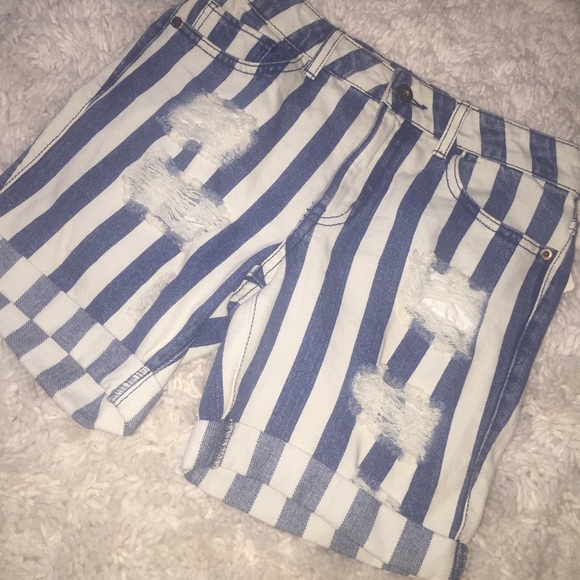 Ivory and blue denim shorts
