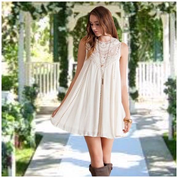 Boho Natural Ivory Baby Doll Dress - Picture 2 of 5