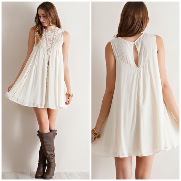 Boho Natural Ivory Baby Doll Dress - Picture 3 of 5