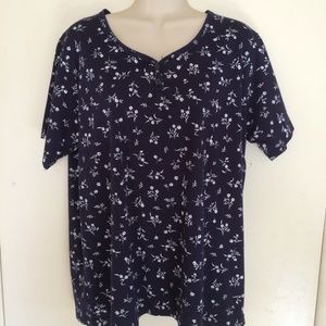 Navy and White Flowered Top