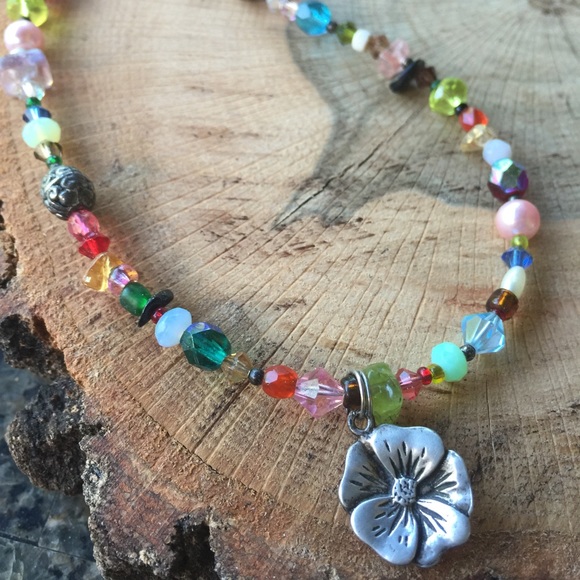 16" artisan necklace multi stone Swarovski crystal