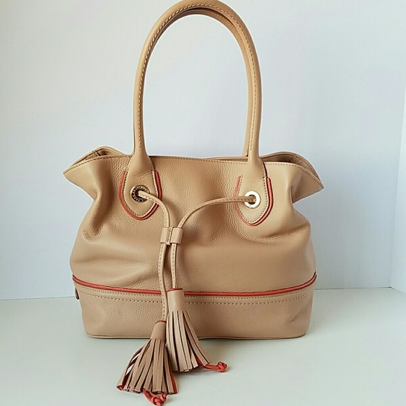 Cole Haan nude leather bucket bag drawstring