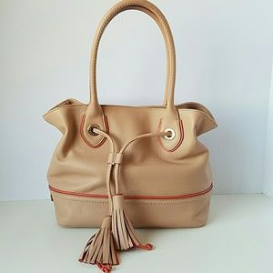 Cole Haan nude leather bucket bag drawstring
