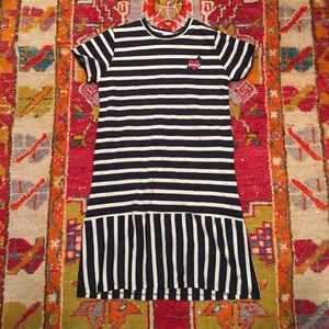 Blue and white striped dress with heart patch