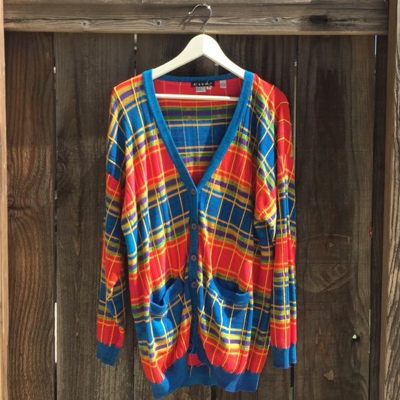✨🌈VINTAGE ☮✨ Oversized Rainbow Sweater - Picture 3 of 4