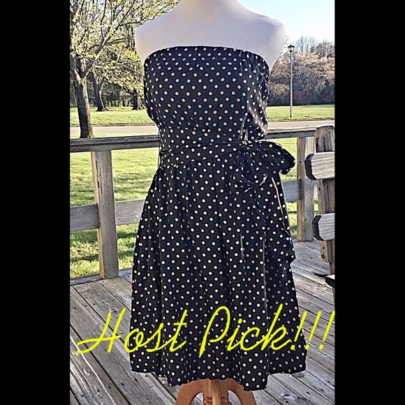 Reduced NEEDS NEW ELASTIC! 100% Silk Polka Dot Strapless Dress BCBG - Picture 1 of 7