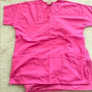 Pink scrub top & bottom low Ryder ,flare bottom