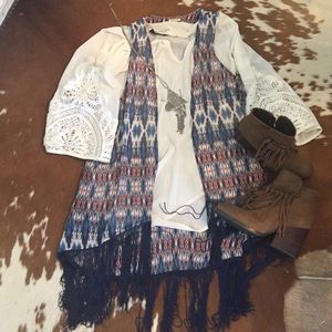 Boho fringe vest. Sheer material. Boutique style