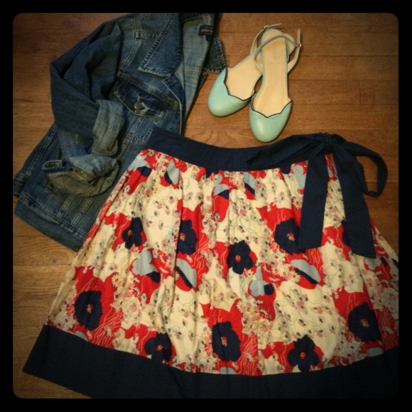Cotton poppy flower print skirt small NWT