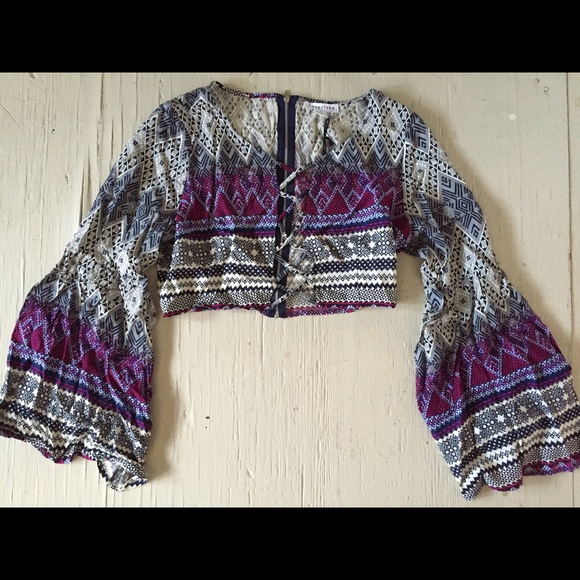 Exotic Boho Flare Sleeve Crop Top