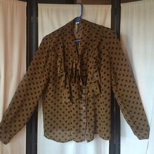 Sheer tan/black polka dot blouse
