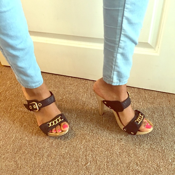 Strappy wooden heels