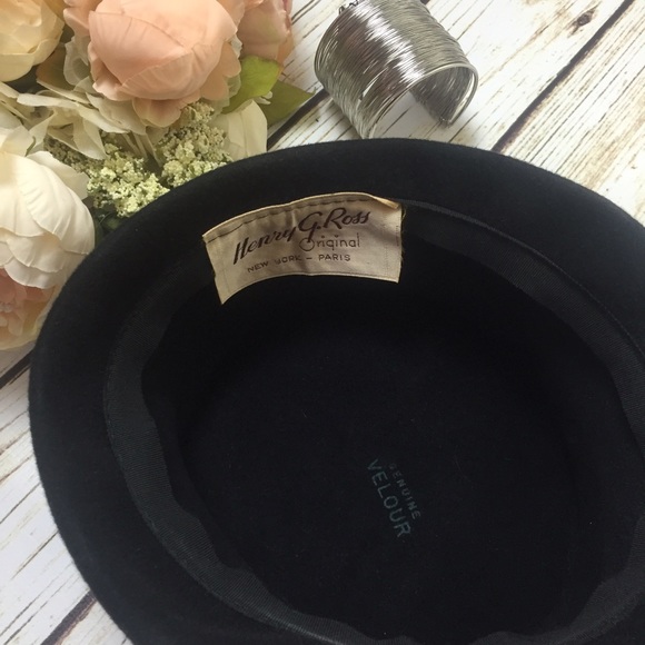 Vintage Parisian Feathered Black Velour Hat